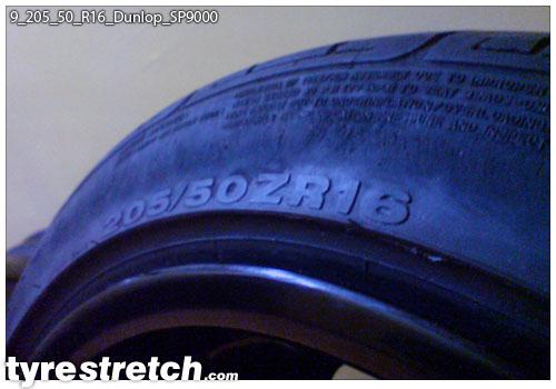 An example of tyre stretch: 205/50 R16 on 9.0J – DUNLOP