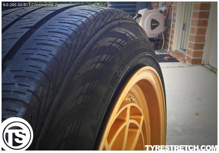 An example of tyre stretch: 205/50 R17 on 9.0J – CONTINENTAL