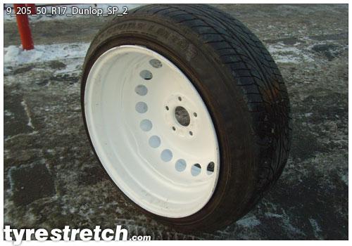 An example of tyre stretch: 205/50 R17 on 9.0J – DUNLOP