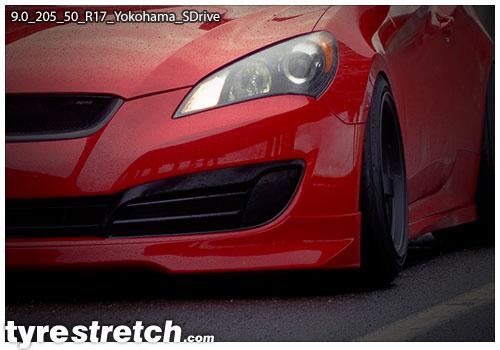 An example of tyre stretch: 205/50 R17 on 9.0J – YOKOHAMA
