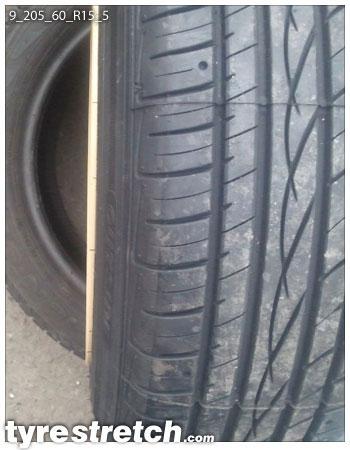 An example of tyre stretch: 205/60 R15 on 9.0J (STEELS)