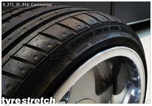 An example of tyre stretch: 215/35 R16 on 9.0J – CONTINENTAL
