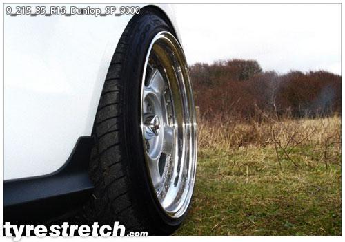 An example of tyre stretch: 215/35 R16 on 9.0J – DUNLOP