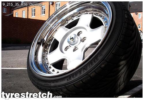An example of tyre stretch: 215/35 R16 on 9.0J – DUNLOP