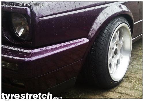 An example of tyre stretch: 215/40 R16 on 9.0J – INFINITY
