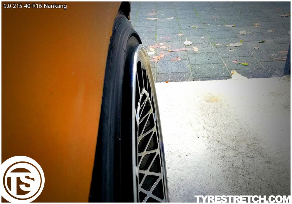 An example of tyre stretch: 215/40 R16 on 9.0J – NANKANG