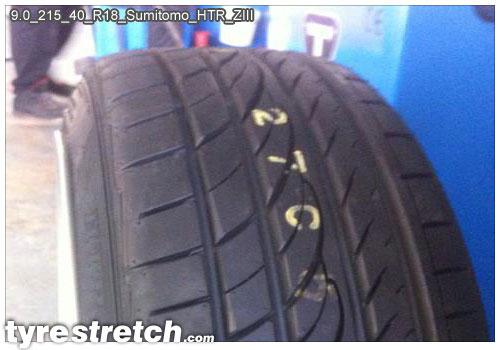 An example of tyre stretch: 215/40 R18 on 9.0J – SUMITOMO