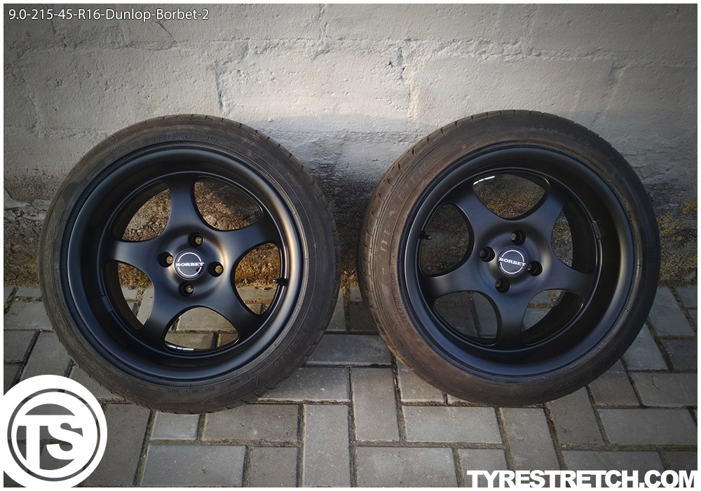 An example of tyre stretch: 215/45 R16 on 9.0J – DUNLOP (BORBET)