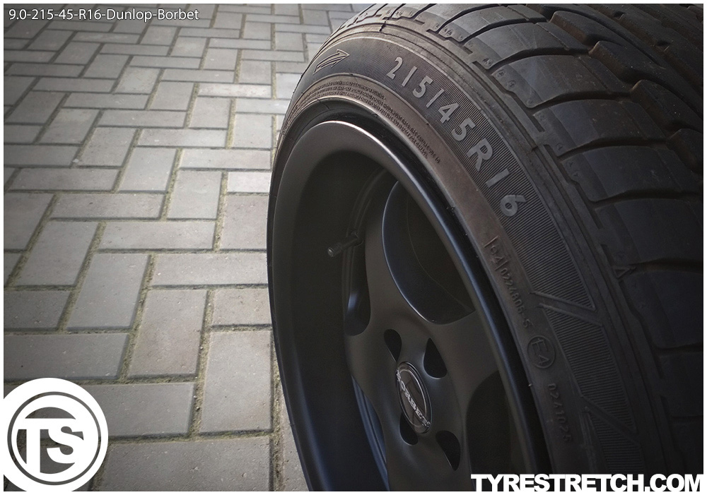 An example of tyre stretch: 215/45 R16 on 9.0J – DUNLOP (BORBET)