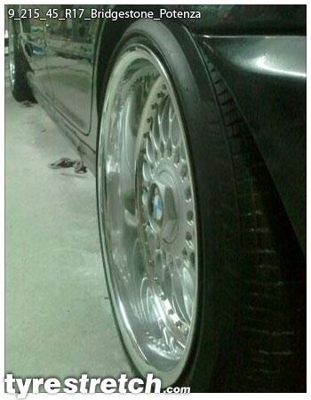 An example of tyre stretch: 215/45 R17 on 9.0J – BRIDGESTONE