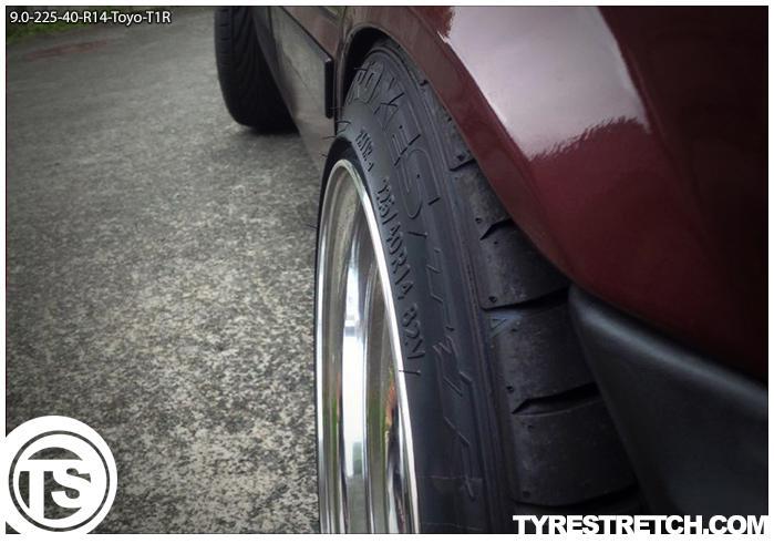 An example of tyre stretch: 225/40 R14 on 9.0J – TOYO