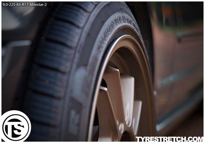 An example of tyre stretch: 225/45 R17 on 9.0J – MILESTAR
