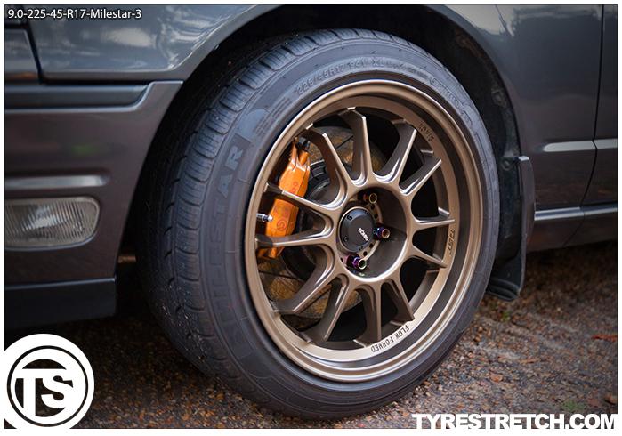 An example of tyre stretch: 225/45 R17 on 9.0J – MILESTAR