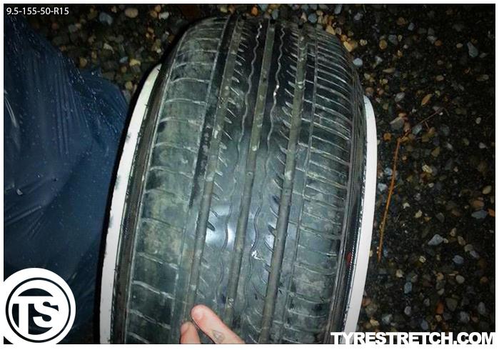 An example of tyre stretch: 155/50 R15 on 9.5J