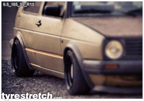 An example of tyre stretch: 165/55 R13 on 9.5J