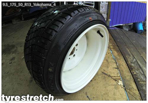 An example of tyre stretch: 175/50 R13 on 9.5J – YOKOHAMA