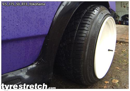 An example of tyre stretch: 175/50 R13 on 9.5J – YOKOHAMA