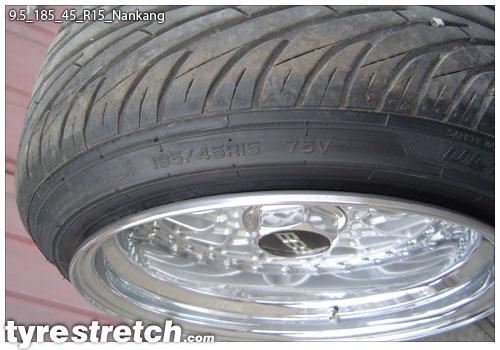 An example of tyre stretch: 185/45 R15 on 9.5J – NANKANG