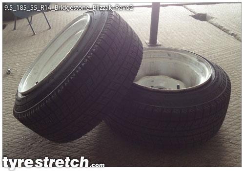 An example of tyre stretch: 185/55 R14 on 9.5J – BRIDGESTONE