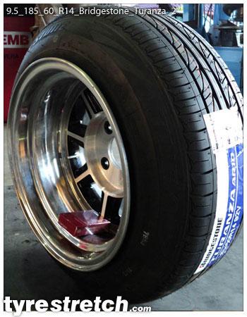 An example of tyre stretch: 185/60 R14 on 9.5J – BRIDGESTONE