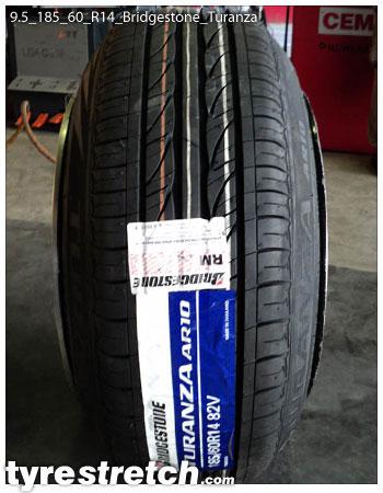 An example of tyre stretch: 185/60 R14 on 9.5J – BRIDGESTONE