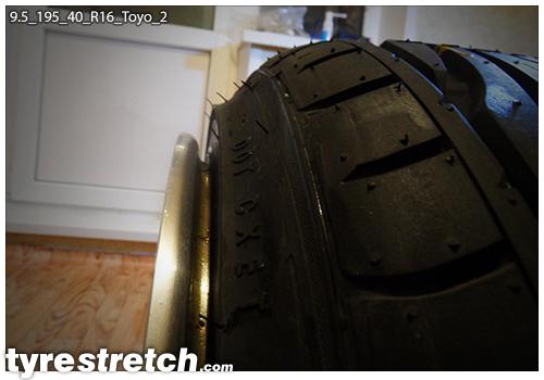 An example of tyre stretch: 195/40 R16 on 9.5J – TOYO