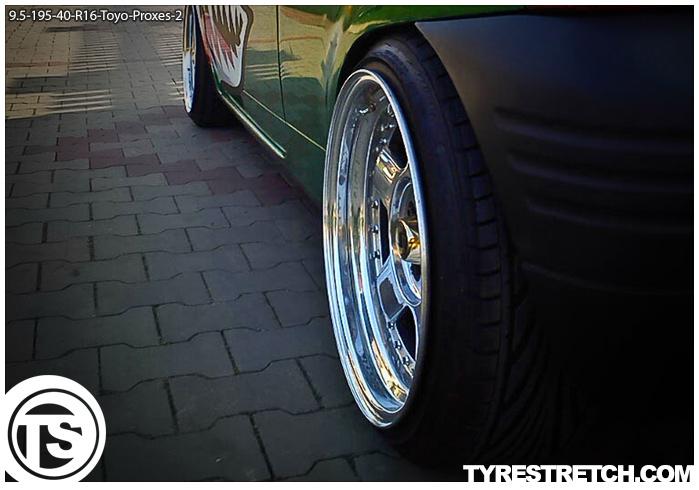 An example of tyre stretch: 195/40 R16 on 9.5J – TOYO