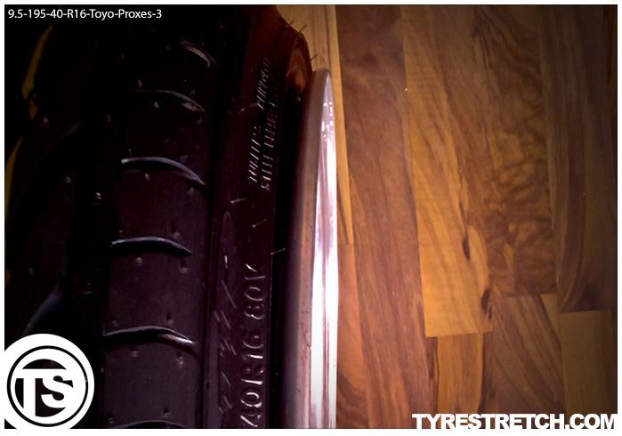 An example of tyre stretch: 195/40 R16 on 9.5J – TOYO