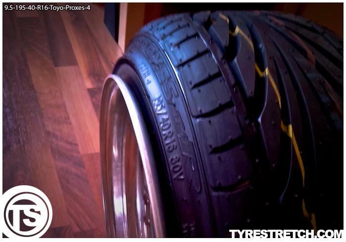 An example of tyre stretch: 195/40 R16 on 9.5J – TOYO