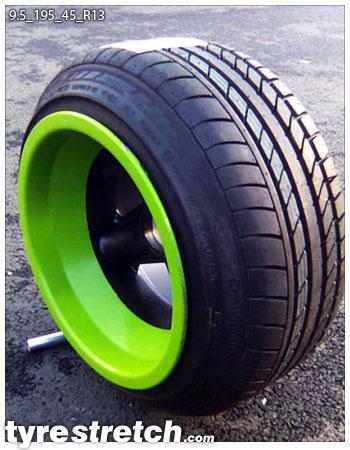 An example of tyre stretch: 195/45 R13 on 9.5J