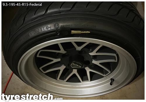 An example of tyre stretch: 195/45 R15 on 9.5J – FEDERAL