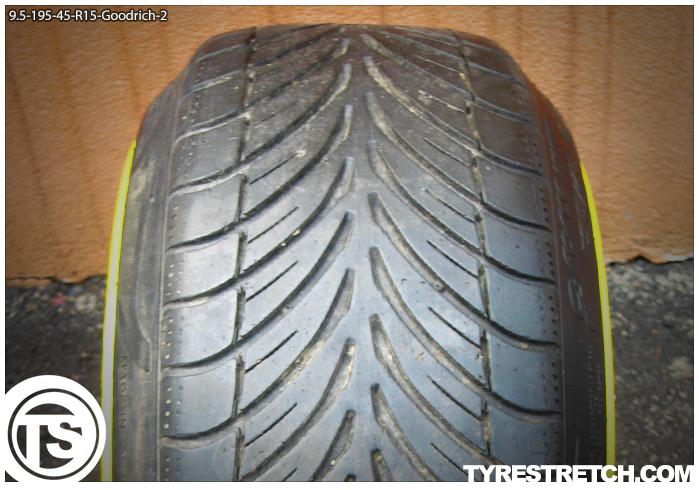 An example of tyre stretch: 195/45 R15 on 9.5J – GOODRICH