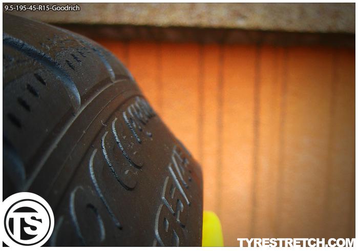 An example of tyre stretch: 195/45 R15 on 9.5J – GOODRICH