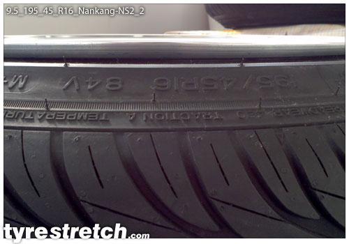 An example of tyre stretch: 195/45 R16 on 9.5J – NANKANG