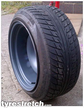 An example of tyre stretch: 195/50 R15 on 9.5J – GOODRICH