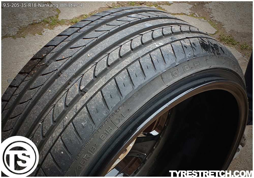 An example of tyre stretch: 205/35 R18 on 9.5J – NANKANG (WHISTLER)