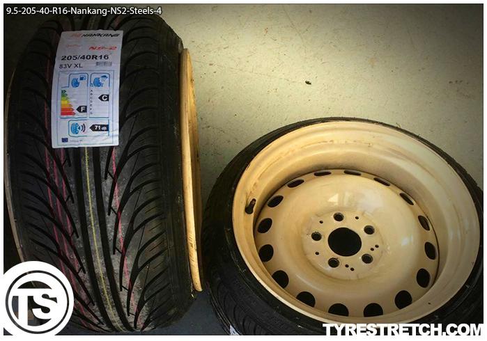 An example of tyre stretch: 205/40 R16 on 9.5J – NANKANG (STEELS)