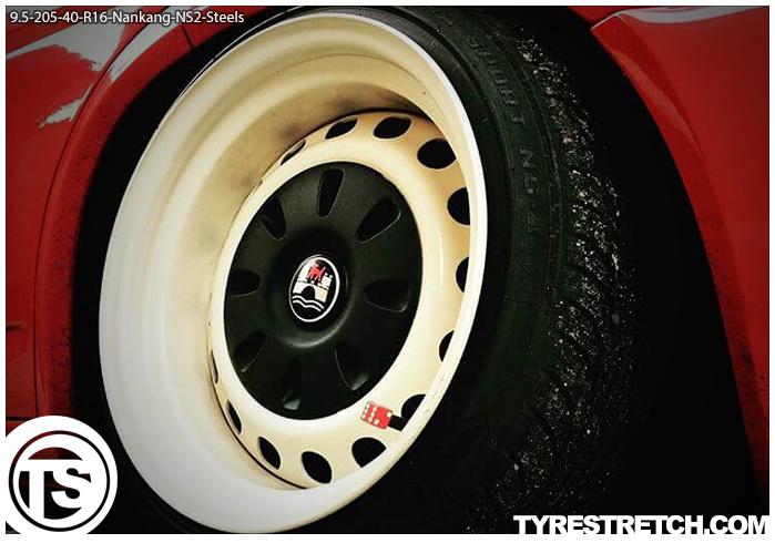 An example of tyre stretch: 205/40 R16 on 9.5J – NANKANG (STEELS)