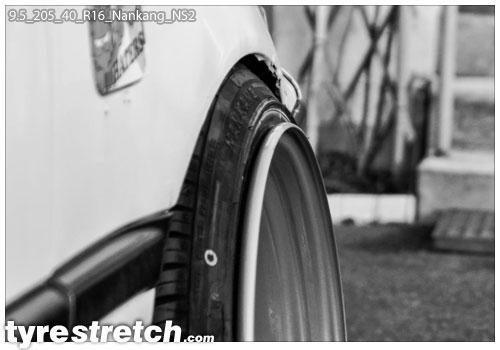 An example of tyre stretch: 205/40 R16 on 9.5J – NANKANG