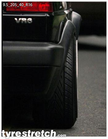 An example of tyre stretch: 205/40 R16 on 9.5J