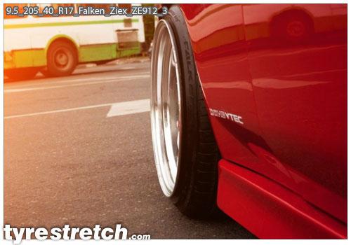 An example of tyre stretch: 205/40 R17 on 9.5J – FALKEN