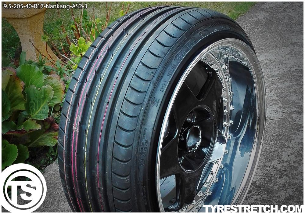 An example of tyre stretch: 205/40 R17 on 9.5J – NANKANG