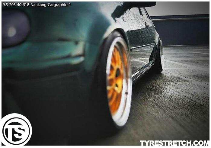 An example of tyre stretch: 205/40 R18 on 9.5J – NANKANG (CARGRAPHIC)