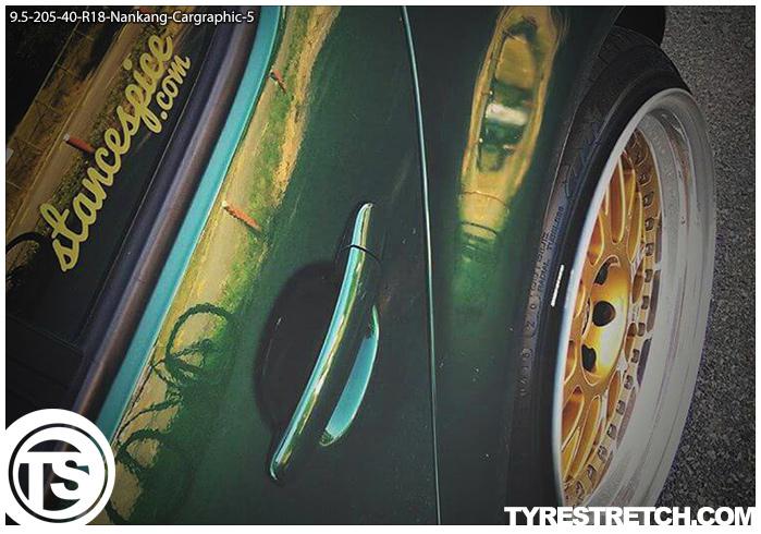 An example of tyre stretch: 205/40 R18 on 9.5J – NANKANG (CARGRAPHIC)