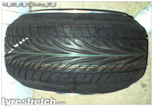 An example of tyre stretch: 205/45 R14 on 9.5J – DUNLOP