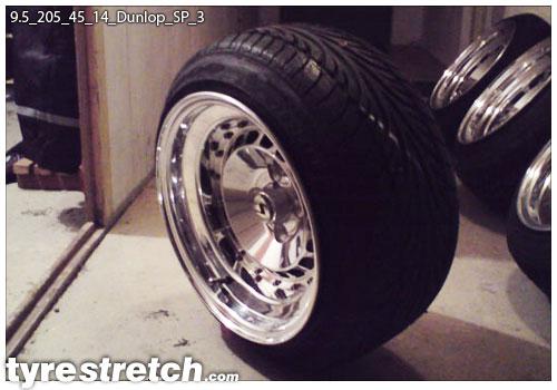 An example of tyre stretch: 205/45 R14 on 9.5J – DUNLOP