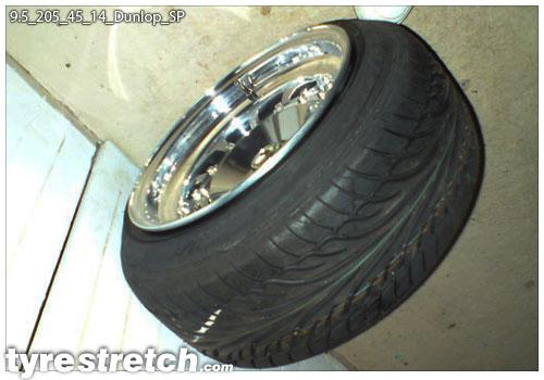 An example of tyre stretch: 205/45 R14 on 9.5J – DUNLOP
