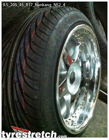 An example of tyre stretch: 205/45 R17 on 9.5J – NANKANG