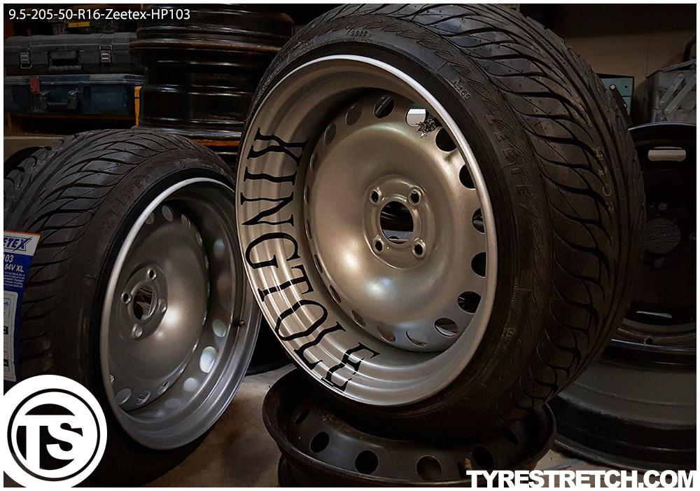 An example of tyre stretch: 205/50 R16 on 9.5J – ZEETEX