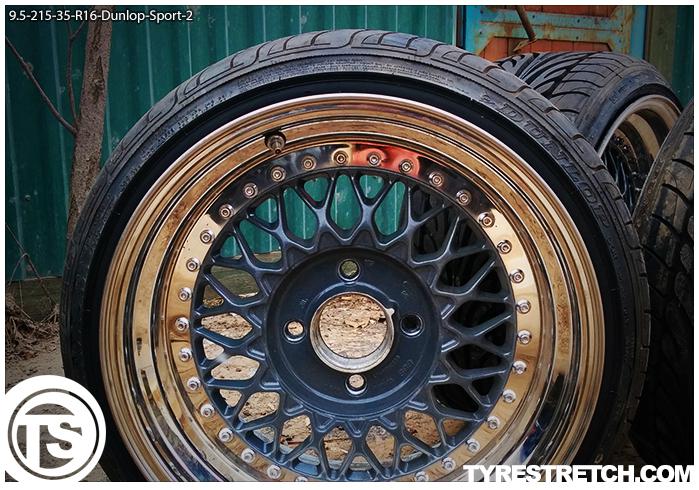 An example of tyre stretch: 215/35 R16 on 9.5J – DUNLOP